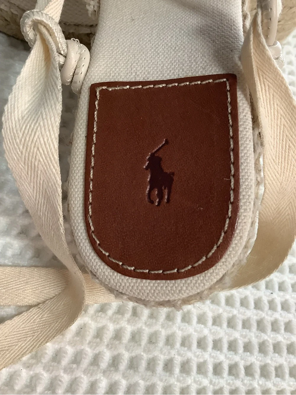 Polo Ralph Lauren Canvas Lace Up Espadrille Wedge Sandals Womens Size 7B Ivory
